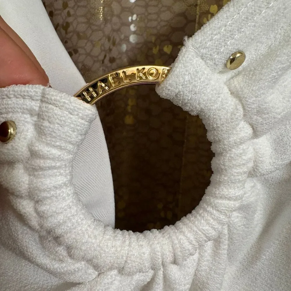 Michael Kors White Gold Hardware O-Ring Studded One Piece Swimsuit Size 14